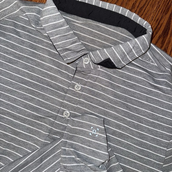 lululemon athletica Other - Lululemon Evolution Short Sleeve Polo Shirt Mens M Grey White Stripe Performance